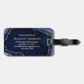 Modern Navy Blue Gold Agate Geode Girl Monogram Gepäckanhänger (Rückseite horizontal)