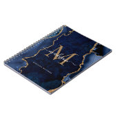 Modern Navy Blue Gold Agate Geode Monogramm Notizblock (Linke Seite)