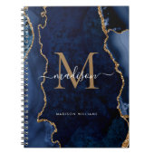 Modern Navy Blue Gold Agate Geode Monogramm Notizblock (Vorderseite)