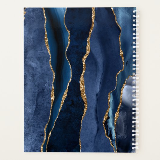 Modern Navy Blue Gold Agate Geode Monogramm Planer (Rückseite)