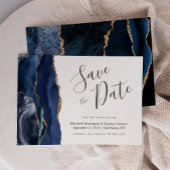 Modern Navy Blue Gold Agate Save the Date Card Einladung