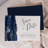 Modern Navy Blue Gold Agate Save the Date Einladung