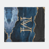 Modern Navy Blue Gold Black Monogram Script Fleecedecke (Vorderseite (Horizontal))