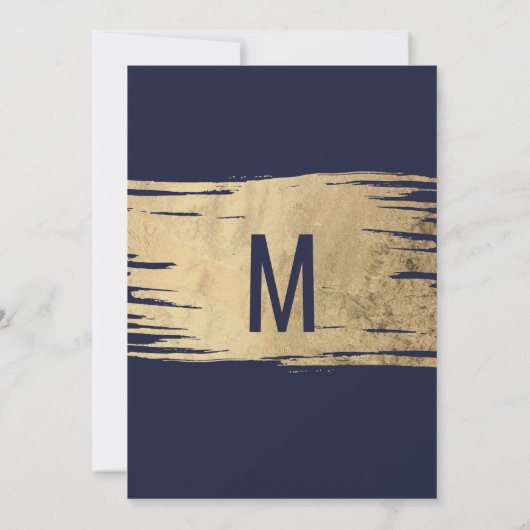 Modern Navy Blue Gold einfache Brushstriche Geburt Einladung (Rückseite)