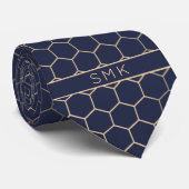 Modern Navy Blue Gold Foil Geometric Monogram Krawatte (Gerollt)