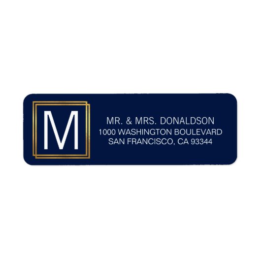 Modern Navy Blue Gold Frame Monogram Initials (Vorne)