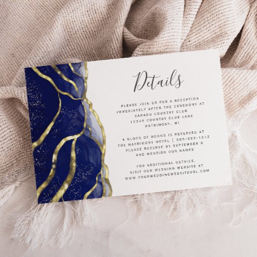 Modern Navy Blue Gold Ink Wedding Details Begleitkarte