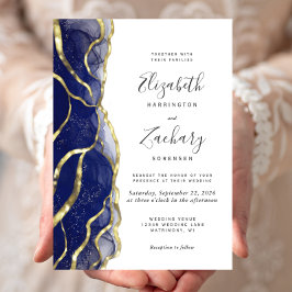 Modern Navy Blue Gold Ink Wedding Invitation Einladung