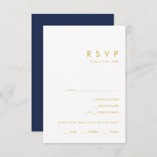 Modern Navy Blue   Gold Menu Choice RSVP Card