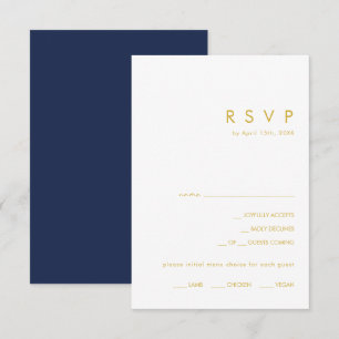 Modern Navy Blue   Gold Menu Choice RSVP Card Karte