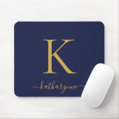 Modern Navy Blue Gold Monogram Mousepad (Mit Mouse)