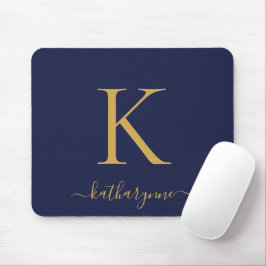 Modern Navy Blue Gold Monogram Mousepad