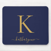 Modern Navy Blue Gold Monogram Mousepad (Vorne)