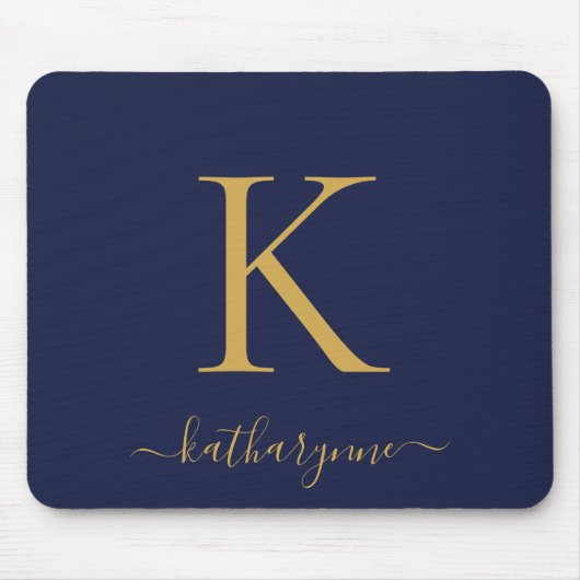 Modern Navy Blue Gold Monogram Mousepad (Vorne)