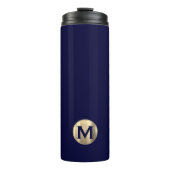 Modern Navy Blue Gold Monogram Thermosbecher (Vorderseite)