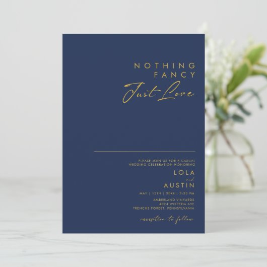 Modern Navy Blue | Gold Nothing Extravagant Weddin Einladung (Stehend Vorderseite)