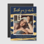 Modern Navy Blue Gold Script Einfache GRAD Vielen Magnetkarte (Vorne/Hinten)