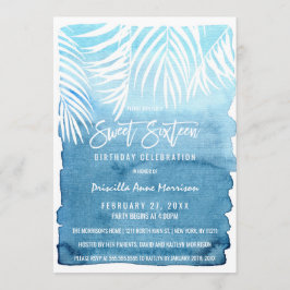Modern Navy Blue Gold Simple Brushstrokes Sweet 16 Einladung