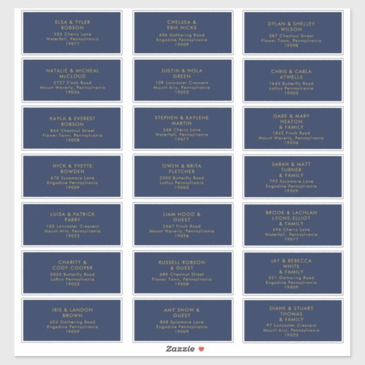 Modern Navy Blue | Gold Wedding Guest Address Aufkleber (Blatt)