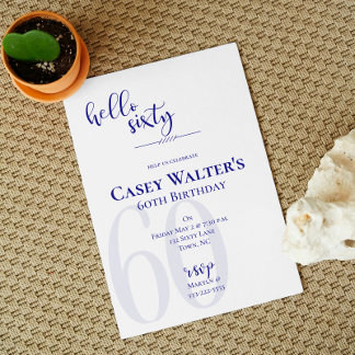 Modern Navy Blue Hallo Sechzig Geburtstagseinladun Einladung
