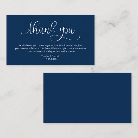 Modern Navy Blue Hand Lettered, Wedding Danke Begleitkarte (Vorne/Hinten)
