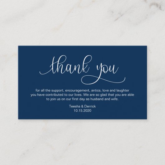 Modern Navy Blue Hand Lettered, Wedding Danke Begleitkarte (Vorderseite)