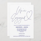 Modern Navy Blue Heart Engagement Party lädt ein Einladung (Vorne/Hinten)