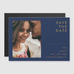 Modern Navy Blue   Horizontal Save the Date Gold Magneteinladung