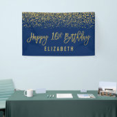 Modern Navy Blue Imitats Gold Glitzer 16. Geburtst Banner (Messeveranstaltung)