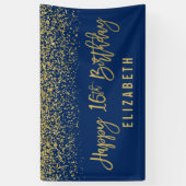 Modern Navy Blue Imitats Gold Glitzer 16. Geburtst Banner (Vertikal)