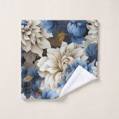 Modern Navy Blue Ivory Gold Floral Bath Towel Badhandtuch Set (Waschlappen)