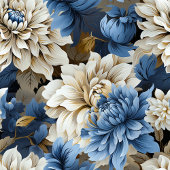 Modern Navy Blue Ivory Gold Floral Bath Towel Badhandtuch Set