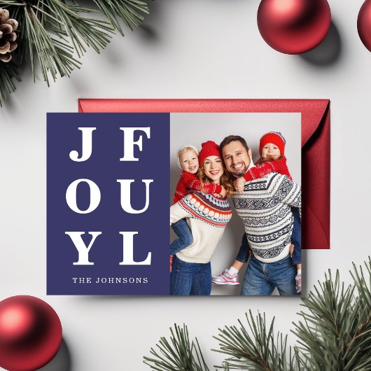 Modern Navy Blue Joyful Ein Foto Weihnachten