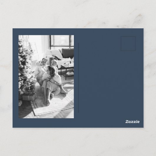 Modern Navy Blue Merry + Bright Christmas Photo  Postkarte (Rückseite)