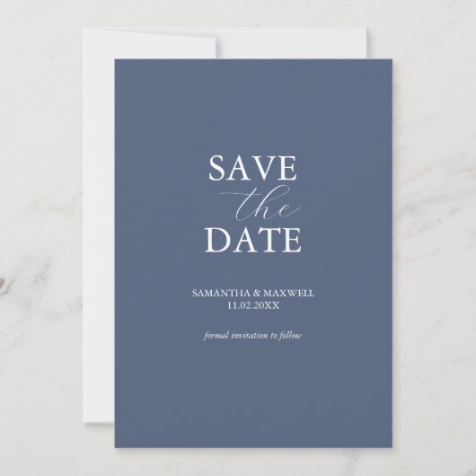 Modern Navy Blue Minimal Save the Date (Vorderseite)