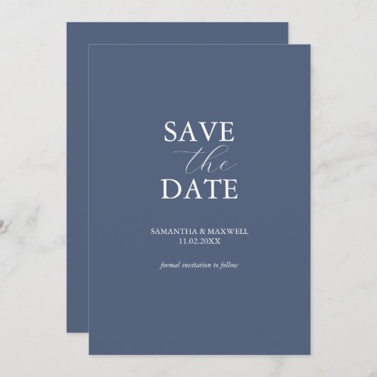 Modern Navy Blue Minimal Save the Date (Vorne/Hinten)
