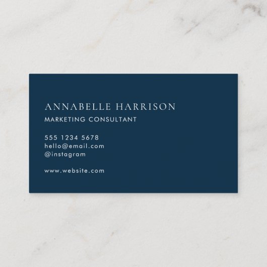 Modern Navy Blue | Minimalistisch Berufliches Skri Visitenkarte (Rückseite)