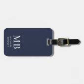 Modern Navy Blue Monogram Gepäckanhänger (Vorderseite horizontal)