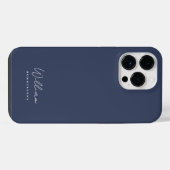 Modern Navy Blue Monogram Name Script iPhone Hülle (Rückseite (Horizontal))