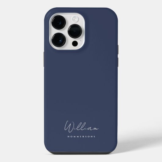 Modern Navy Blue Monogram Name Script iPhone Hülle (Rückseite)