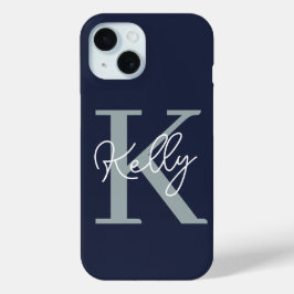 Modern Navy Blue Monogram Script Case-Mate iPhone Hülle