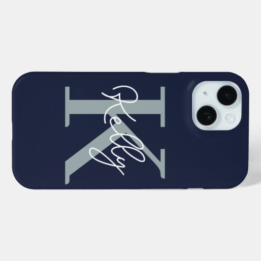 Modern Navy Blue Monogram Script Case-Mate iPhone Hülle (Rückseite (Horizontal))