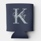 Modern Navy Blue Monogram Script Dosenkühler (Rückseite)