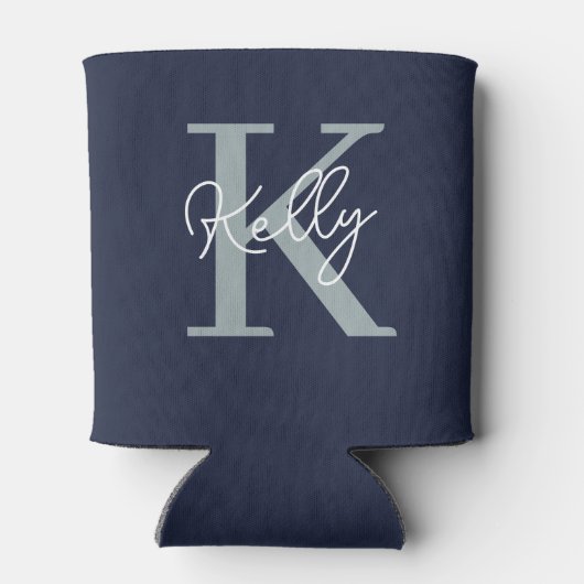 Modern Navy Blue Monogram Script Dosenkühler (Rückseite)
