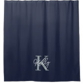 Modern Navy Blue Monogram Script Duschvorhang (Vorderseite)