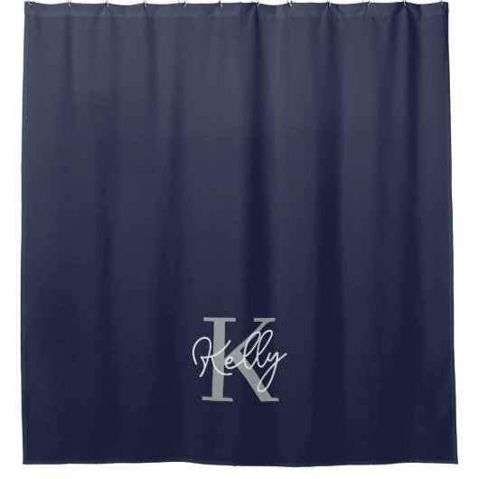 Modern Navy Blue Monogram Script Duschvorhang (Vorderseite)