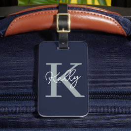 Modern Navy Blue Monogram Script Gepäckanhänger