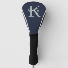 Modern Navy Blue Monogram Script Golf Headcover