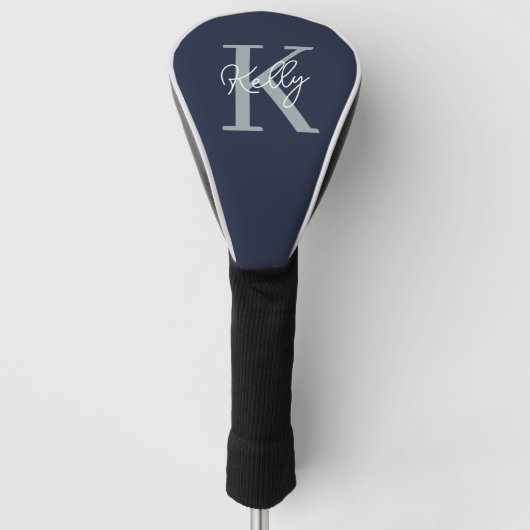 Modern Navy Blue Monogram Script Golf Headcover (Vorderseite)