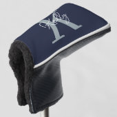 Modern Navy Blue Monogram Script Golf Headcover (3/4 Vorderseite)
